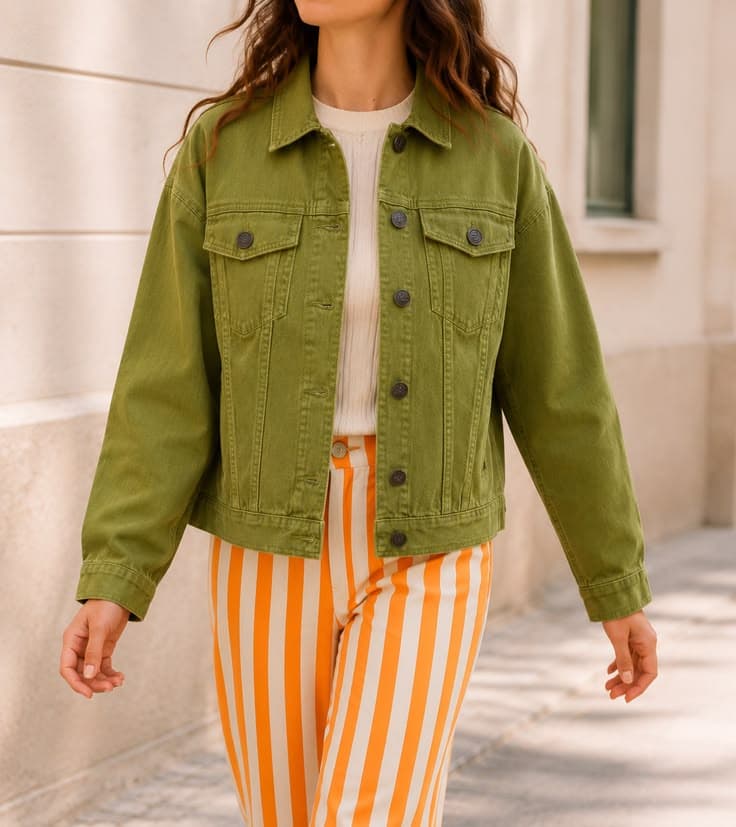 Veste courte en jean verte